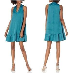 Taylor Sleeveless V-Neck Solid A-line Ruffle Skirt Satin CDC Dress